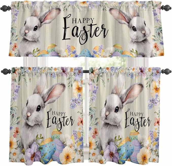 Easter Grey Bunny Kitchen Curtains Set 3 Piece by Unknown