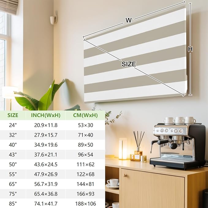 Beige and White Stripe Indoor TV Cover, Elastic TV Screen Protector Rustic - Image 3