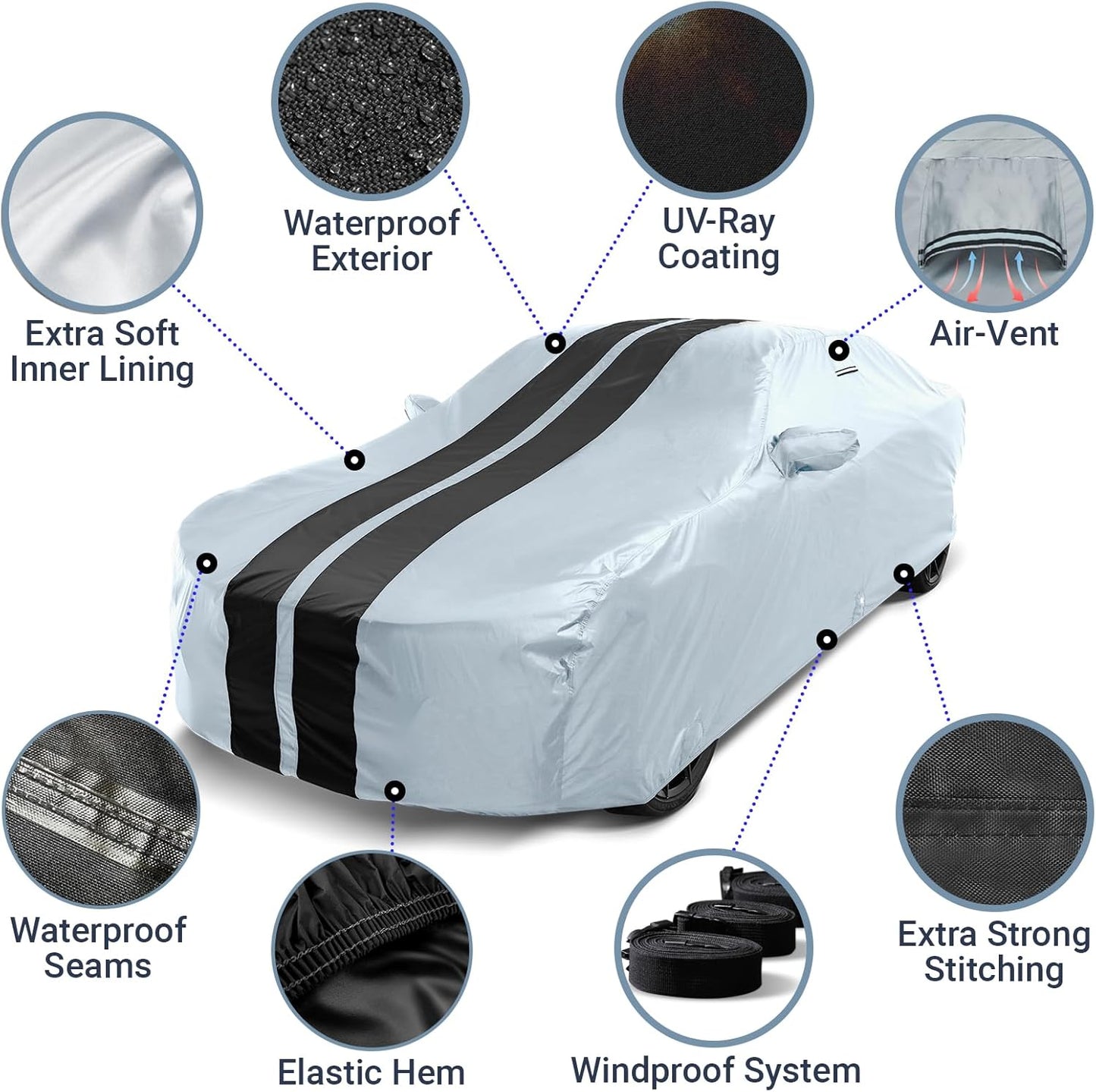 iCarCover Custom Car Cover for Buick Somerset (1985-1988) Waterproof All-Weather Rain Snow UV Sun Protector Full Exterior Indoor Outdoor Car Cover (Stripe - Gray/Black)