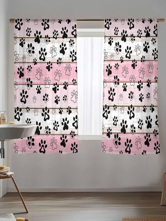 Sheer Curtains 63 Inch Length, Vintage Farmhouse Country Wooden Grain Privacy - Image 5