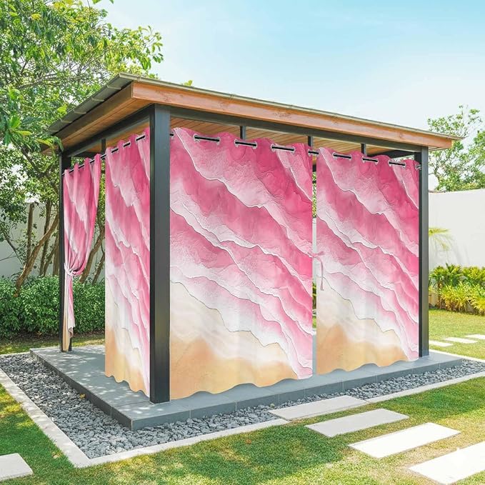 Ocean Outdoor Curtains for Patio Beach Waves Watercolor Abstract Gradient Pink by Unknown