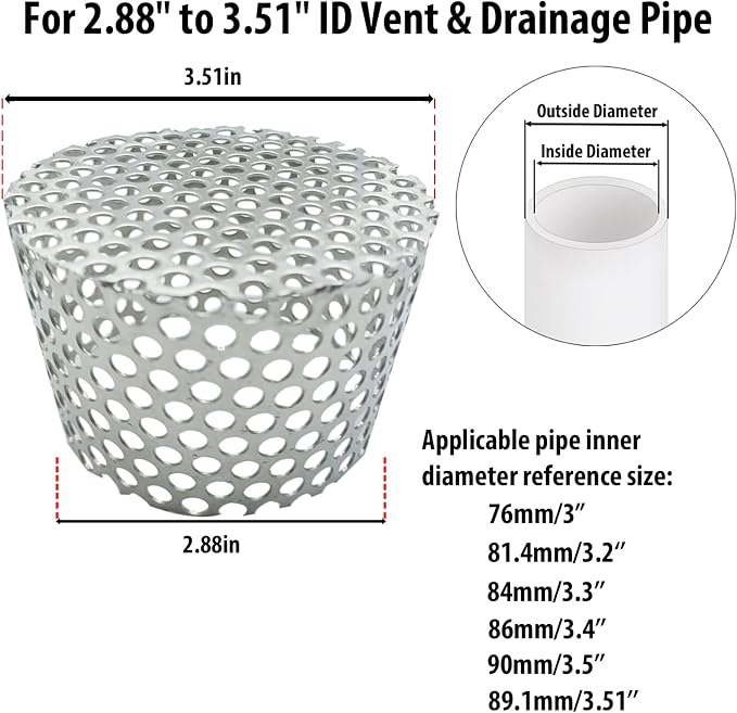 PVC Termination Vent Mesh Cap, 2.88 to 3.51in Rust-Proof Stainless Steel Mesh - Image 3