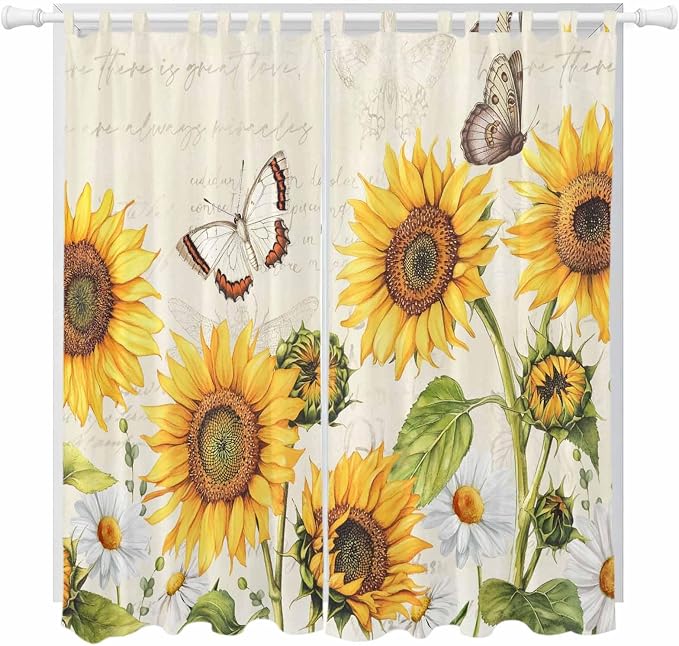 Farm Sunflowers Living Room Curtains 96 Inch Length, Window Curtains Tab Top by Unknown