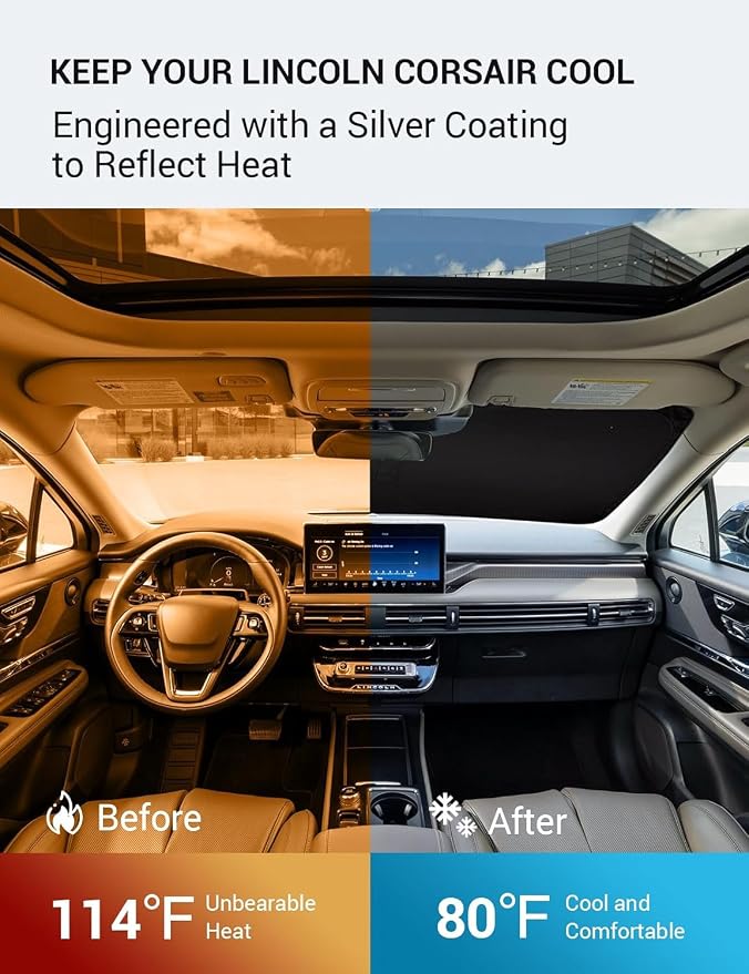 Proadsy Windshield Sun Shade for 2020–2025 2026 Lincoln Corsair Foldable Front - Image 3