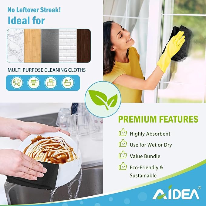 AIDEA Microfiber Cleaning Cloth Black 20PK, Microfiber Towels - Image 6
