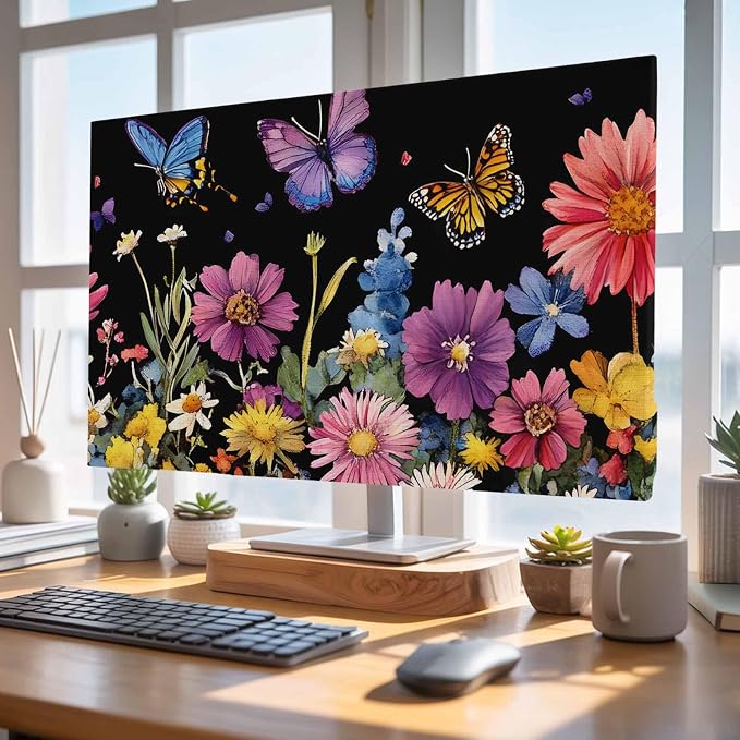Watercolor Flowers Butterfly Countryside Plant Indoor TV Cover, Elastic TV - Image 4