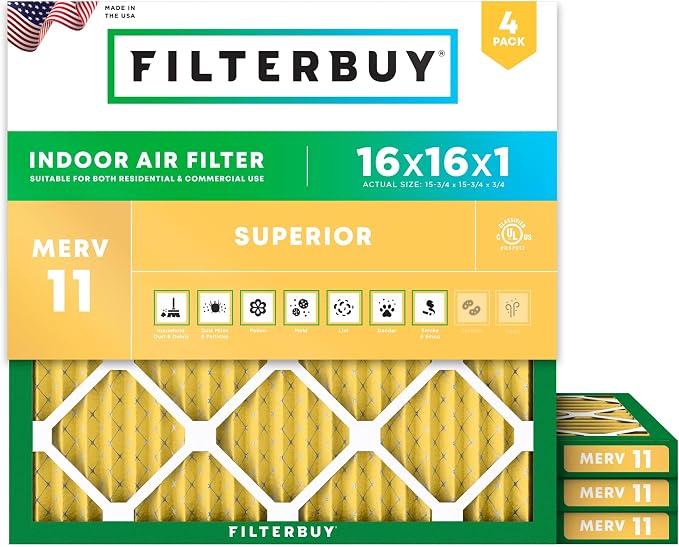 Filterbuy 16x16x1 Air Filter MERV 11 Superior Pet & Allergy Defense, by Filterbuy