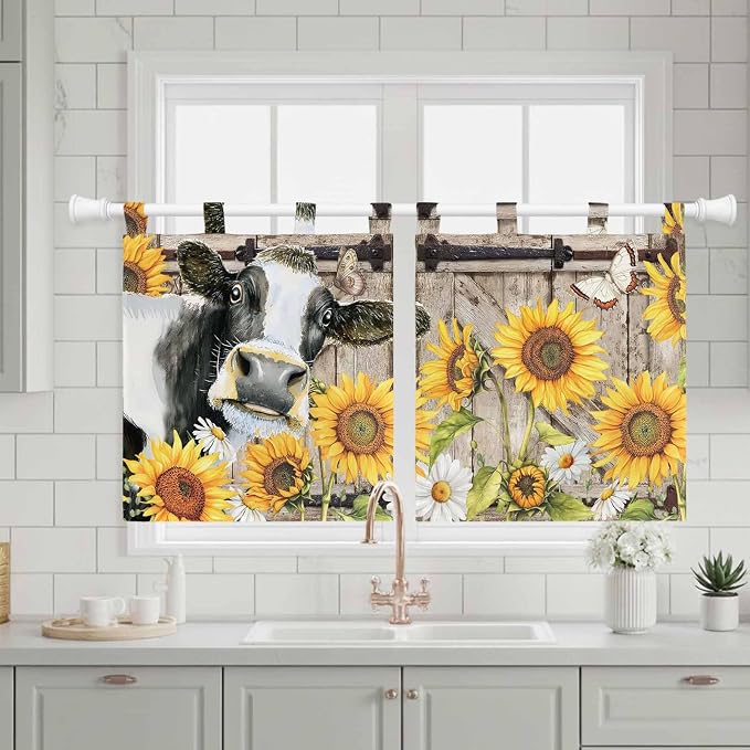 Retro Farmhouse Flower Kitchen Curtains 24 Inch Length, Small Window Curtains - Image 3