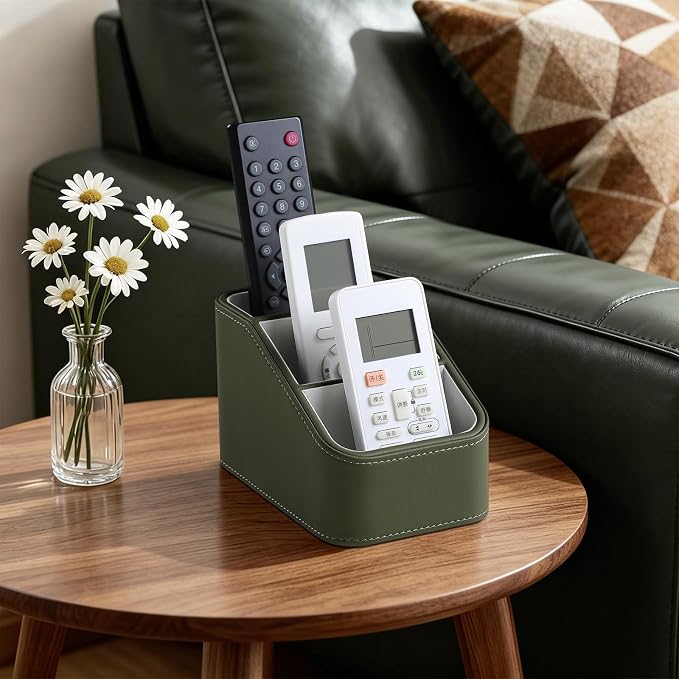PU Leather Remote Control Holder, Small Desk Organizer Office Supply Bedside - Image 3