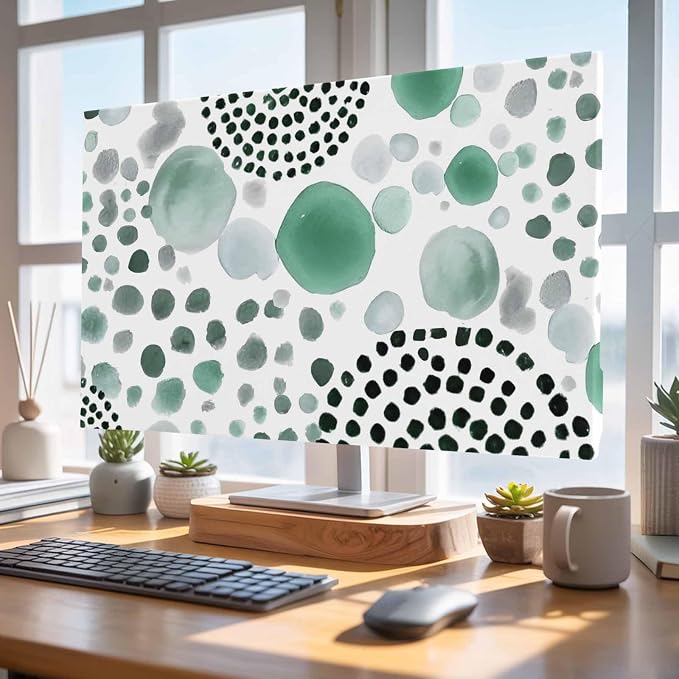 Abstract Teal Circles Indoor TV Cover, Elastic TV Screen Protector Sage Green - Image 5