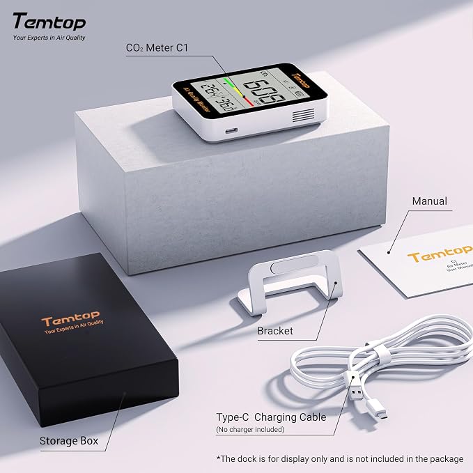 Temtop C1 Dual Pack CO2 Monitor Indoor Air Quality Monitor Portable CO2 Meter - Image 8
