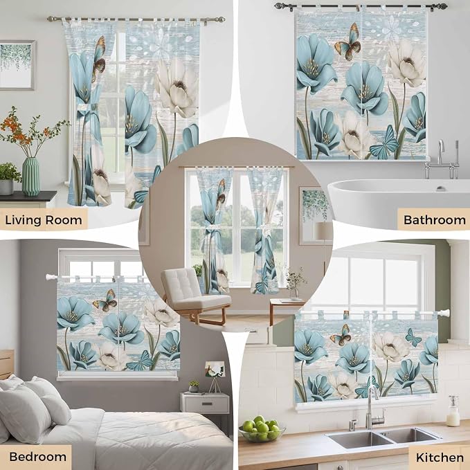 Spring Floral Kitchen Curtains 24 Inch Length, Small Window Curtains Tab Top - Image 7