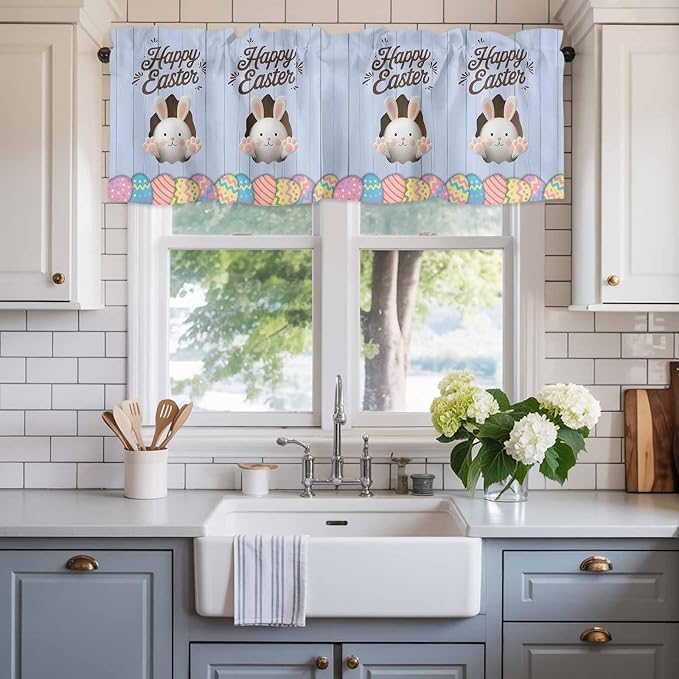 Blue Easter Curtain Valances for Windows, Kitchen Valance Window Treatment - Image 2