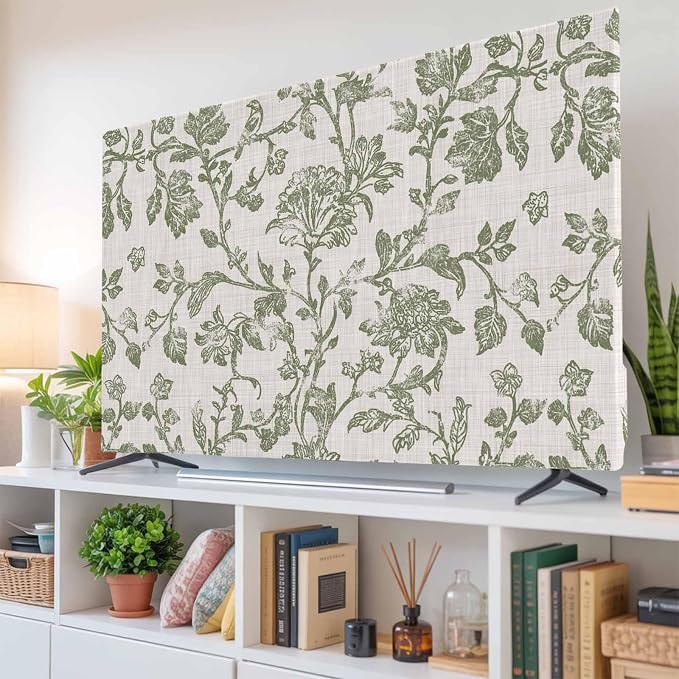 Pastoral Green Flower Leaves Indoor TV Cover, Elastic TV Screen Protector - Image 6