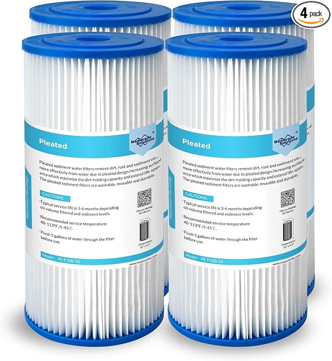Membrane Solutions 50 Micron Pleated Water Filter Home 10"x4.5" Whole House by MembraneSolutions