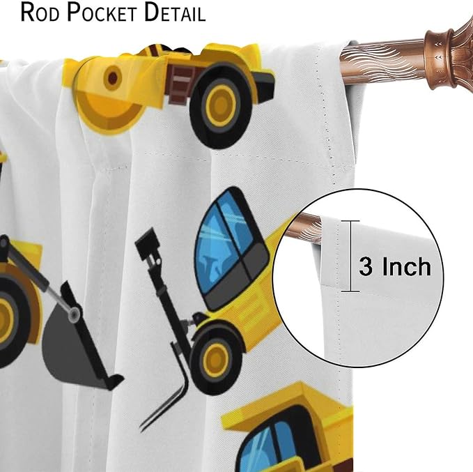 Kids Construction Equipment Window Curtains, Excavator Tractor Tow Truck Rod - Image 6