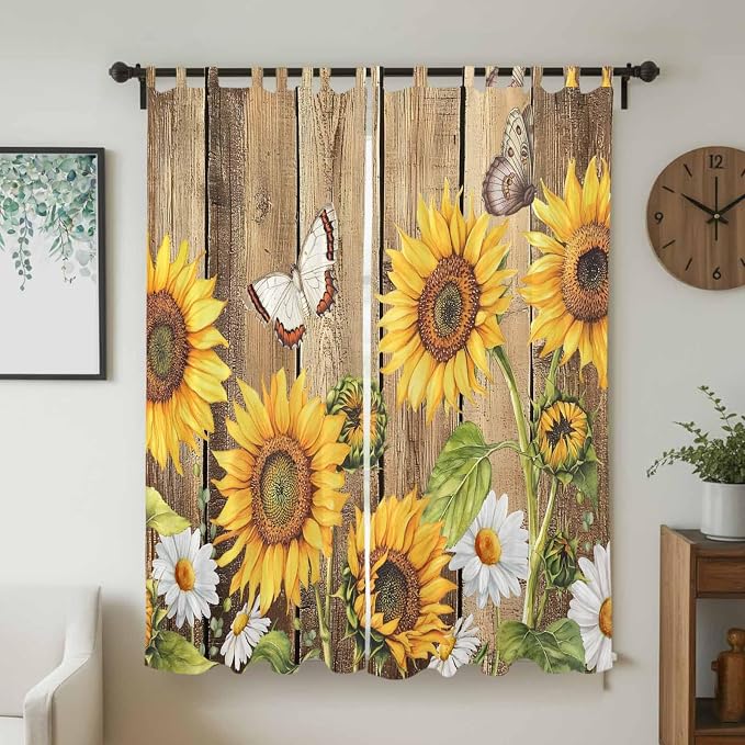 Farmhouse Sunflowers Living Room Curtains 96 Inch Length, Window Curtains Tab - Image 2
