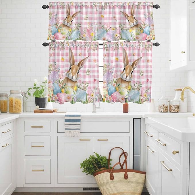 Kitchen Curtains Tiers and Valance Set of 3, Easter Light Filtering Window - Image 3