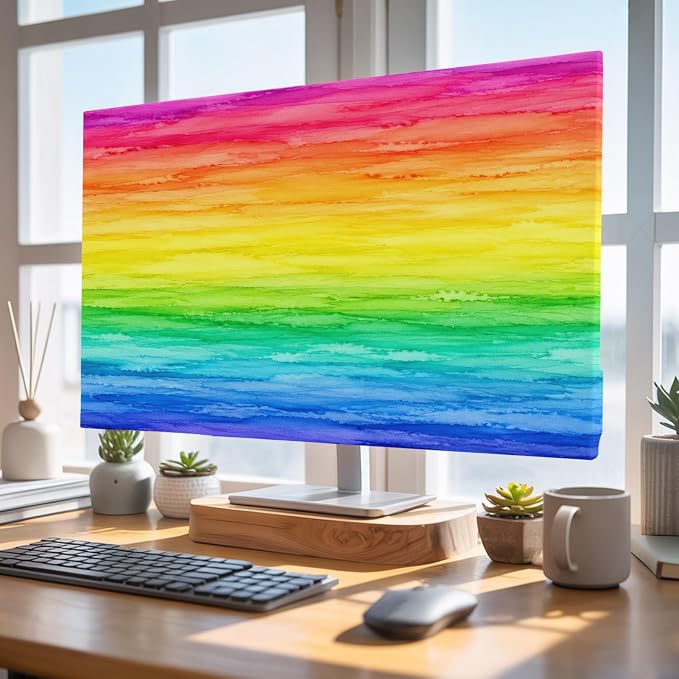 Rainbow Ripple Watercolor Gradient Indoor TV Cover, Elastic TV Screen Protector by Unknown