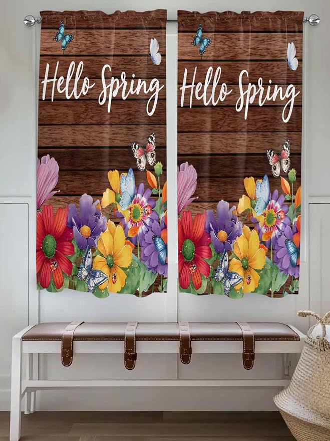 Spring Flowers Bedroom Curtains 63 Inches length, Watercolor Farmhouse Colorful - Image 4
