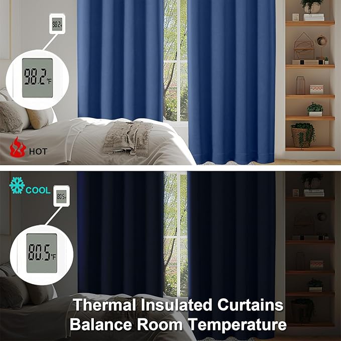Simplebrand Ava Royal Blue Blackout Curtains for Bedroom 84 Inch Length 2 Panels Set, Solid Thermal Insulated Privacy Nursery Window Treatment Curtains Blackout Drapes, W40 x L84 Inch, Royal Blue