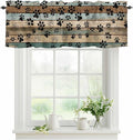 Dog Paws Valance Curtains for Kitchen, Teal Brown Wood Grain Privacy Rod Pocket by LaBLUUX