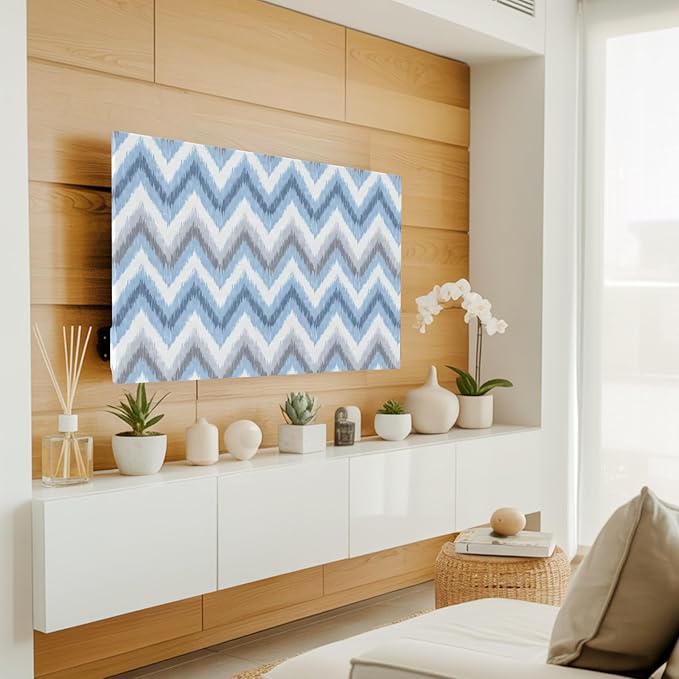 Blue Gray Zigzag Chevron Indoor TV Cover, Elastic TV Screen Protector Abstract - Image 3