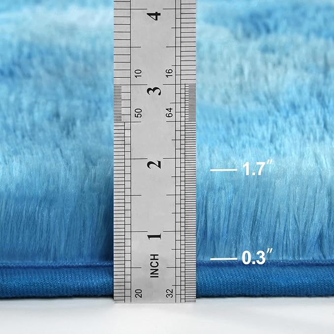 Deerhoo Shag Area Rug, 4 X 6 Tie-Dyed Plush Fuzzy Rugs for Living Room, Ultra Soft Fluffy Furry Rug for Bedroom, Indoor Carpet Nursery Rugs for Kids Room Home Decor, Bright Blue