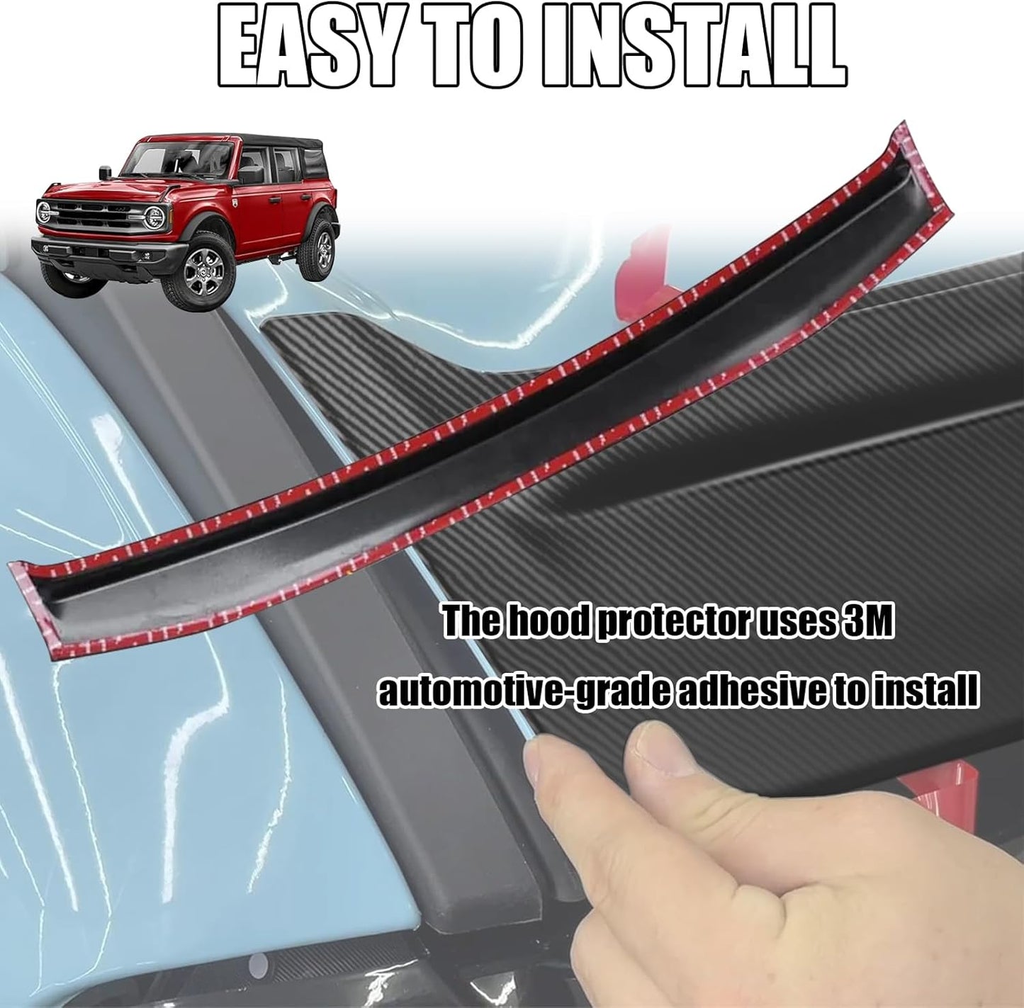 Hood Deflector Hood Protector Compatible with Ford Bronco 2/4 2024 2023 2022 2021 Gloss Carbon Fiber Hood Protector Bug Deflector Stone Guard(Not for Bronco Sports)