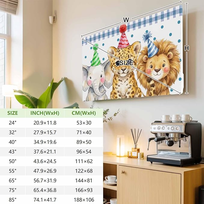 Cartoon Elephant Lion Leopard Indoor TV Cover, Elastic TV Screen Protector Cute - Image 3
