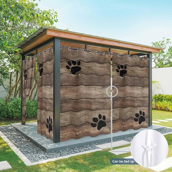 Wood Grain Outdoor Curtains for Patio Claws Animals Wooden Brown Vintage - Image 7