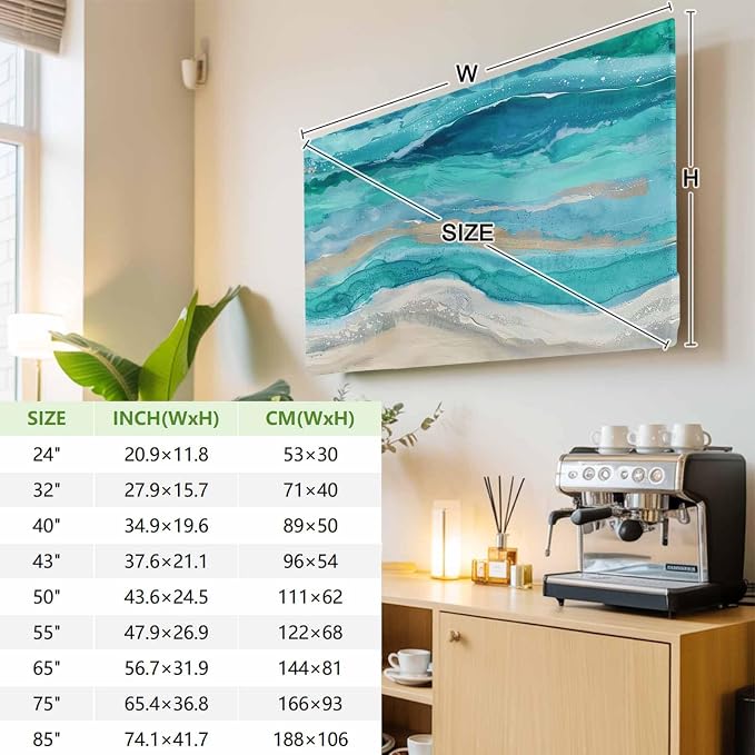 Marine Coastal Wave Turquoise Ombre Indoor TV Cover, Elastic TV Screen - Image 3