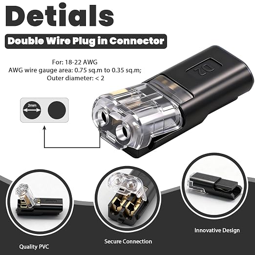 100Pcs Quick Connect Wire Connectors, Low Voltage No Stripping Double Wire Plug - Image 3