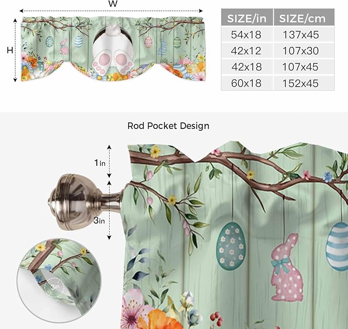 Easter Tie Up Valance Curtains for Windows, Kitchen Curtains Window Shades - Image 6