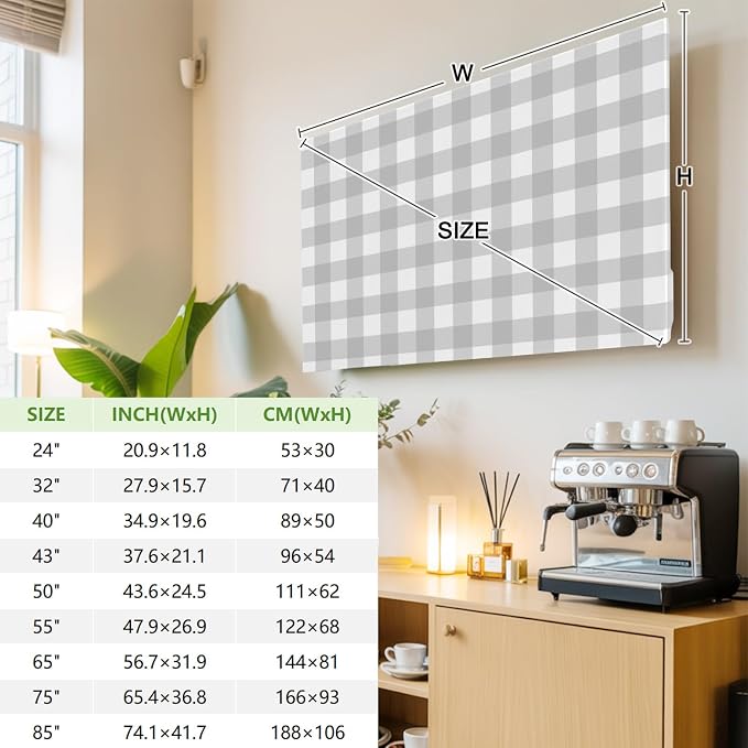 Farm Minimalist Gray Checker Indoor TV Cover, Elastic TV Screen Protector - Image 4