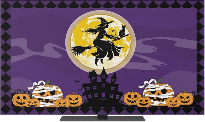 Halloween Full Moon Witch Riding Broom Indoor TV Cover, Elastic TV Screen - Image 2