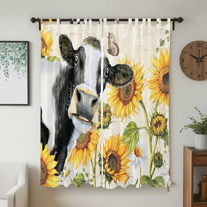 Yellow Sunflowers Living Room Curtains 84 Inch Length, Window Curtains Tab Top - Image 2