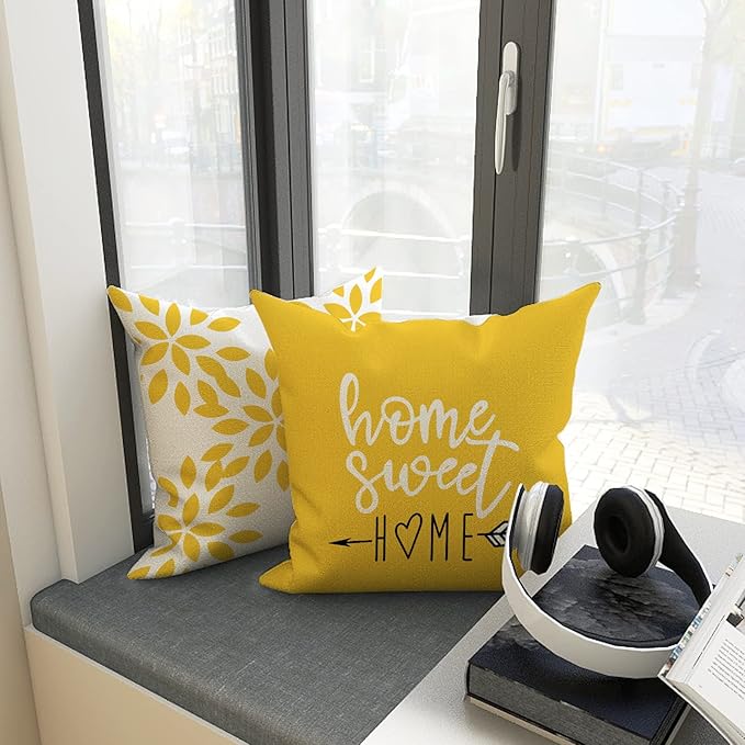 YCOLL Pillow Covers 22x22 Set of 4, Modern Sofa Throw Pillow Cover, Decorative Outdoor Linen Fabric Pillow Case for Couch Bed Car, Yellow