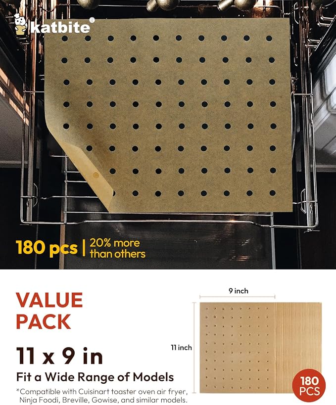 Katbite Air Fryer Parchment Paper Liners 160pcs Airfryer Liners Disposable 9x11 - Image 2