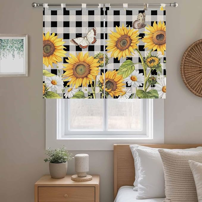 Sunflowers Kitchen Curtains 45 Inch Length, Short Cafe Window Curtains Tab Top - Image 9