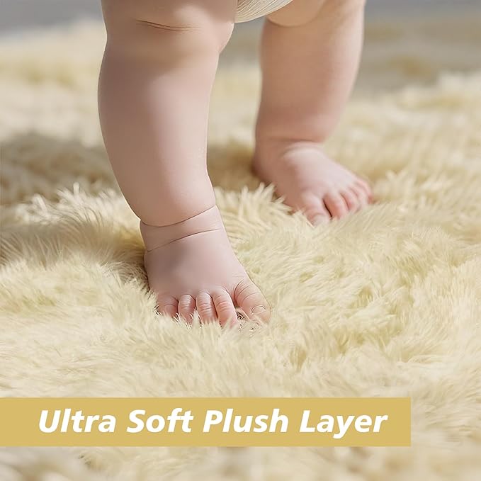 Shag Area Rug for Bedroom 4x6,Ivory Fluffy Area Rugs for Living Room,Soft Fuzzy Rug Non-Shedding Indoor Plush Carpet for Kids Bedroom Nursery Dorm Home Decor