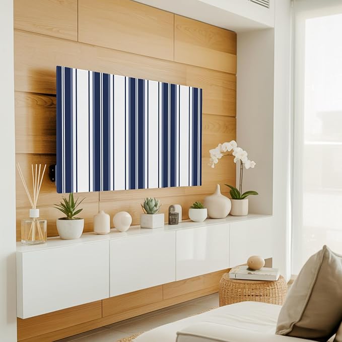 Minimalist Blue Stripes Indoor TV Cover, Elastic TV Screen Protector Modern - Image 3