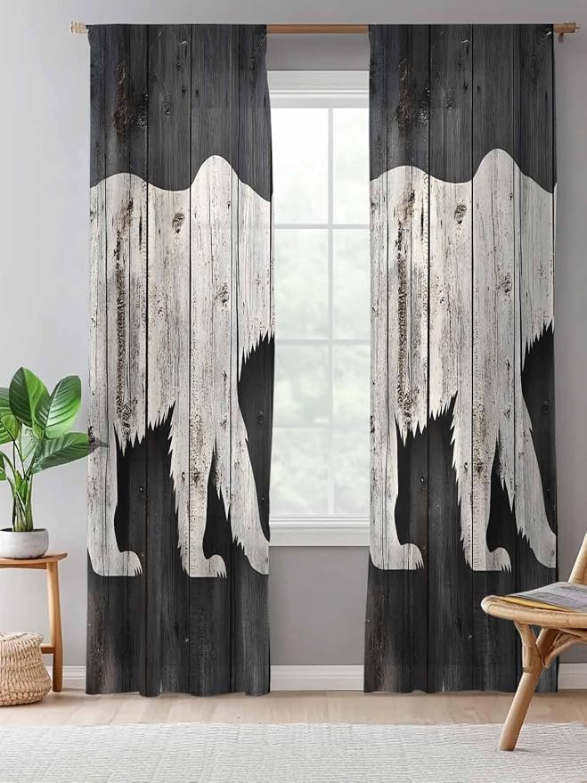 Sheer Curtains 108 Inches Long, Farmhouse Country Rustic Wooden Grain Privacy - Image 5