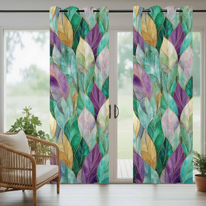 Leaves Outdoor Curtains for Patio Gorgeous Leaf Abstract Spring Waterproof - Image 6