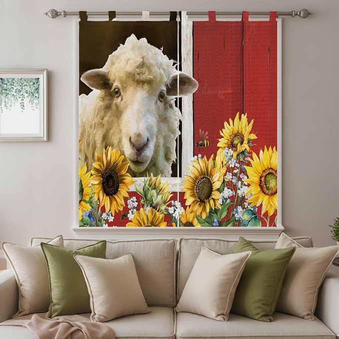 Sheep Flowers Living Room Curtains 84 Inch Length, Window Curtains Tab Top - Image 9