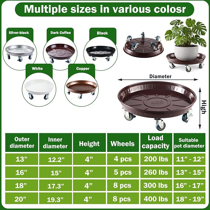 5 Packs Metal Plant Caddy with Wheels 13" Rolling Plant Stand Heavy Duty Plant - Image 2