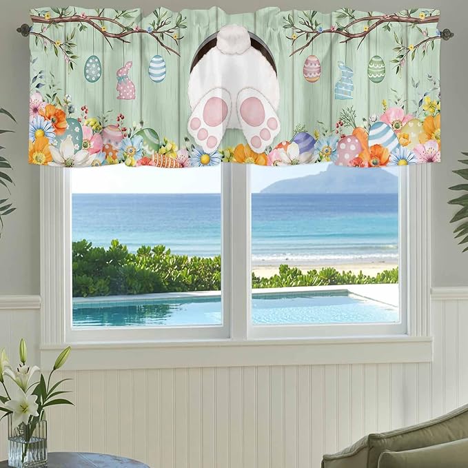 Easter Curtain Valances for Windows, Kitchen Valance Window Treatment, Spring - Image 3