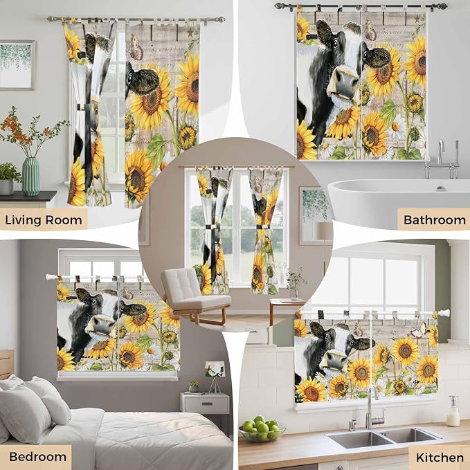 Yellow Sunflowers Bedroom Curtains 72 Inch Length, Window Curtains Tab Top - Image 7