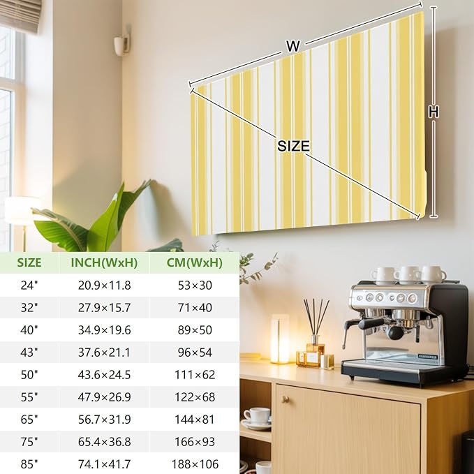 Minimalist Yellow Stripes Indoor TV Cover, Elastic TV Screen Protector Gold - Image 3