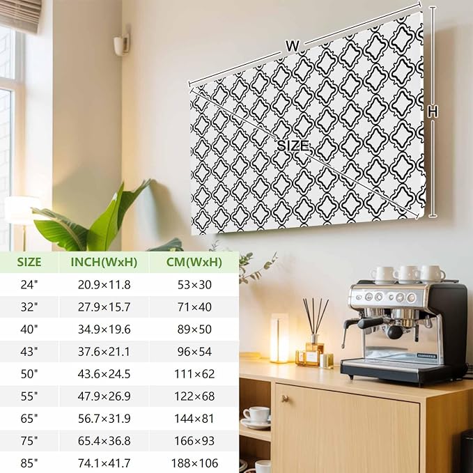 Moroccan Black White Classic Lattice Indoor TV Cover, Elastic TV Screen - Image 3